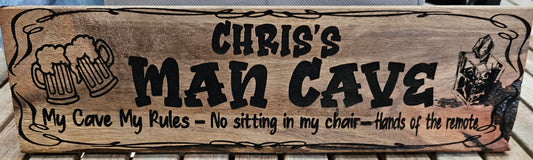 Timber signs man cave, pas shed