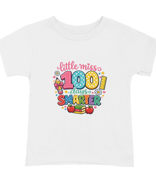 Kids Tee — "Little Miss 100 Days Smarter" 100th Day of School kids t-Shirt