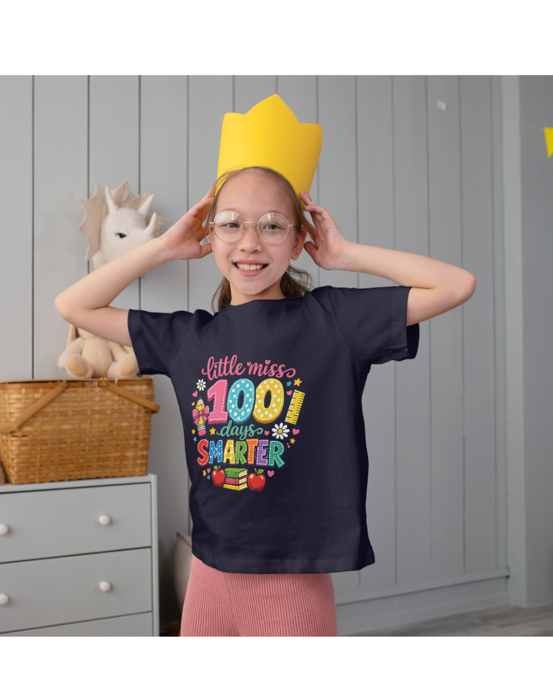 Kids Tee — "Little Miss 100 Days Smarter" 100th Day of School kids t-Shirt