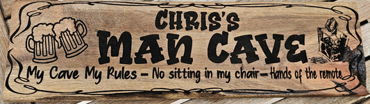 Timber signs man cave, pas shed