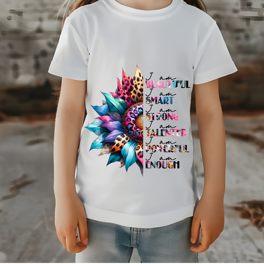 Kids T-Shirt with Enpouring Quote and Colorful Mandala Flower Design