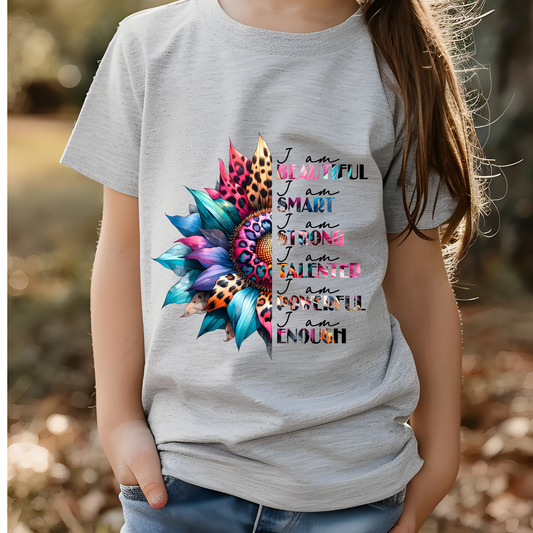 Kids T-Shirt with Enpouring Quote and Colorful Mandala Flower Design