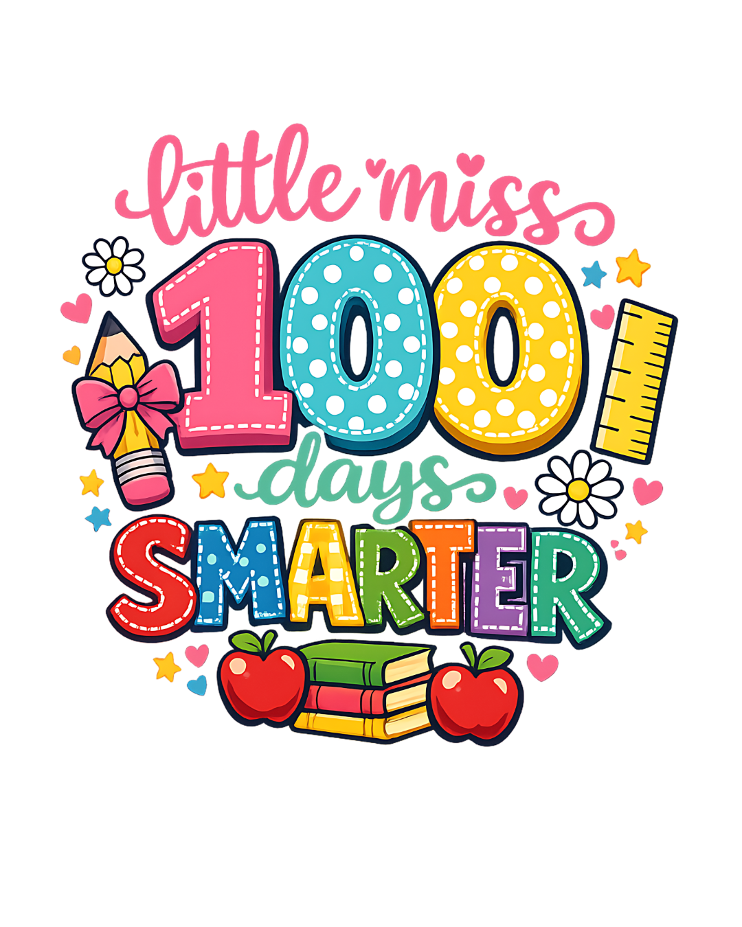 Kids Tee — "Little Miss 100 Days Smarter" 100th Day of School kids t-Shirt