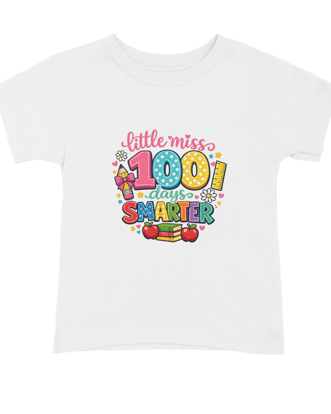 Kids Tee — "Little Miss 100 Days Smarter" 100th Day of School kids t-Shirt
