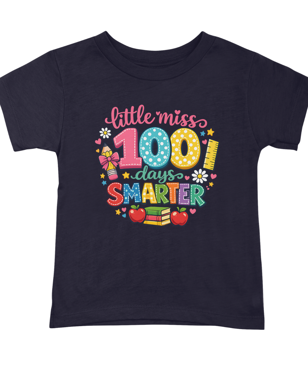 Kids Tee — "Little Miss 100 Days Smarter" 100th Day of School kids t-Shirt
