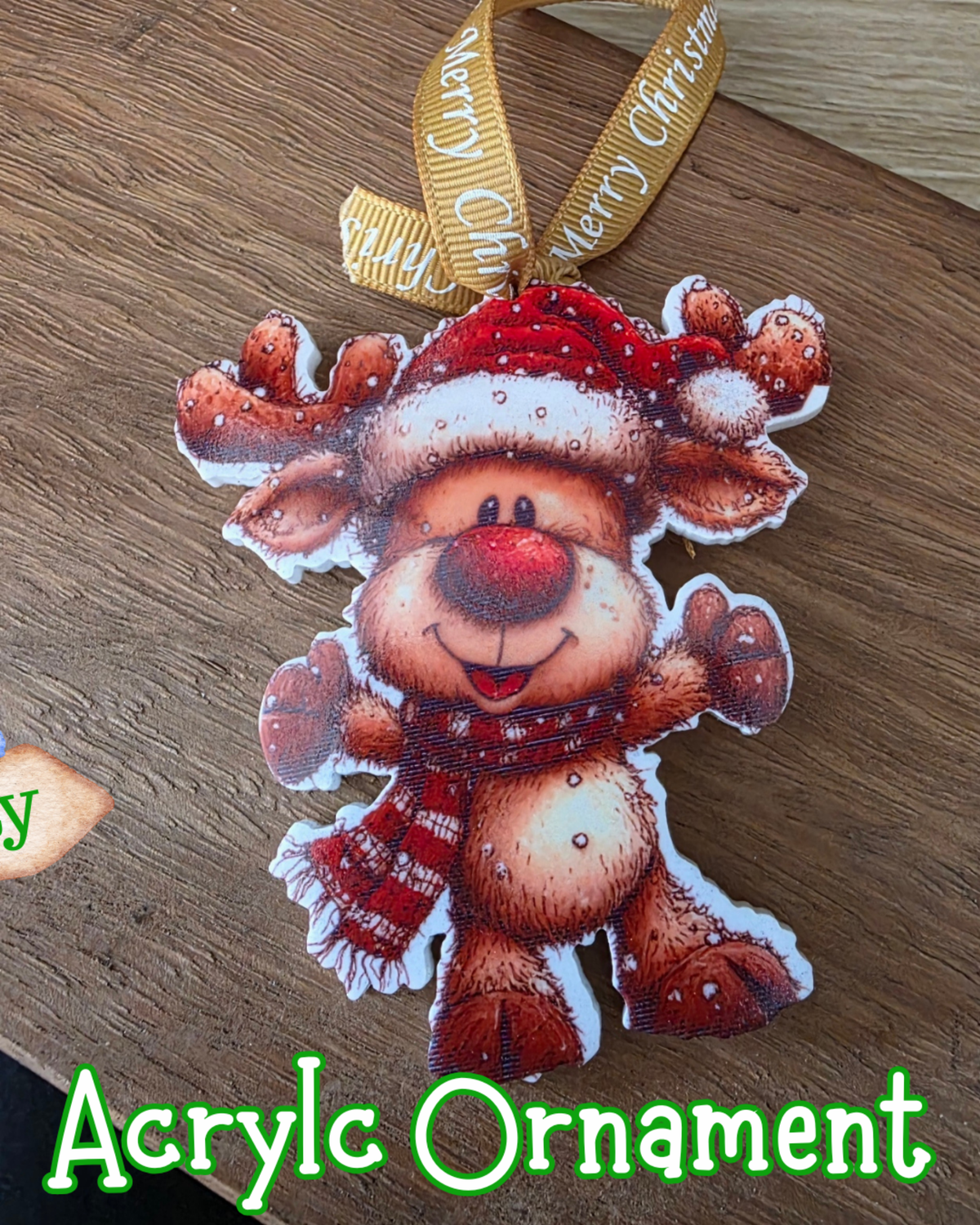 Reindeer Sublimated Acrylic Christmas Ornament (7cm)